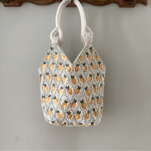 Mirasol Handbags - Mirasol bag lemons white beaded embroidered handmade India
